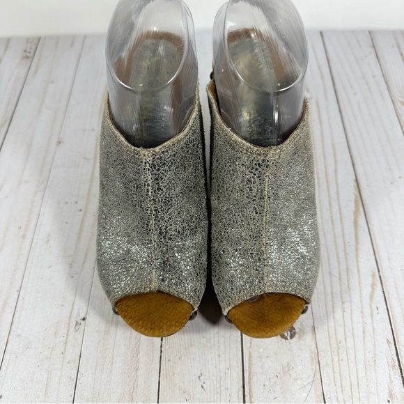 Sbbica Vintage Collection Metallic Silver Leather Mule Open Toe Wedge 39 - Picture 3 of 10